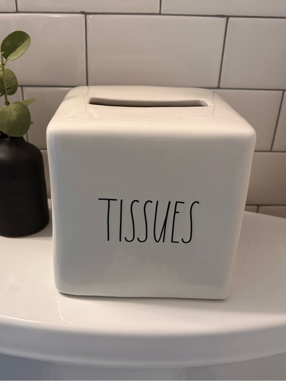 Rae Dunn White Ceramic 'TISSUES' Box Cover